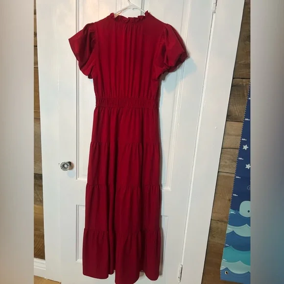 COPY - Entro Red Puff Sleeve V-Neck Maxi Dress - Picture 2 of 2
